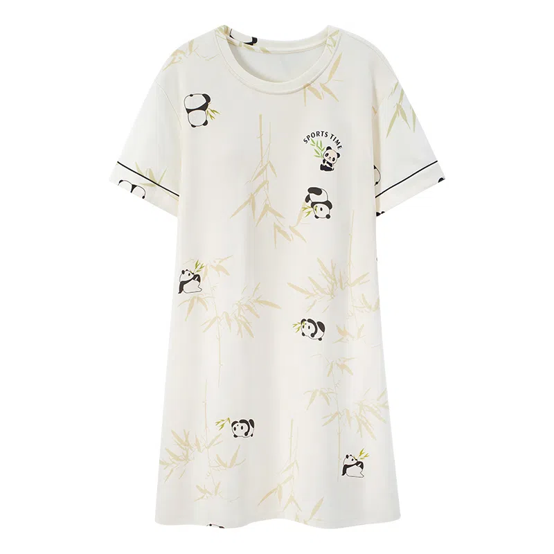 莫代尔 气质舒适百搭轻柔圆领套头短袖亲肤透气细腻宽松可外穿夏季睡裙 女款 杏色