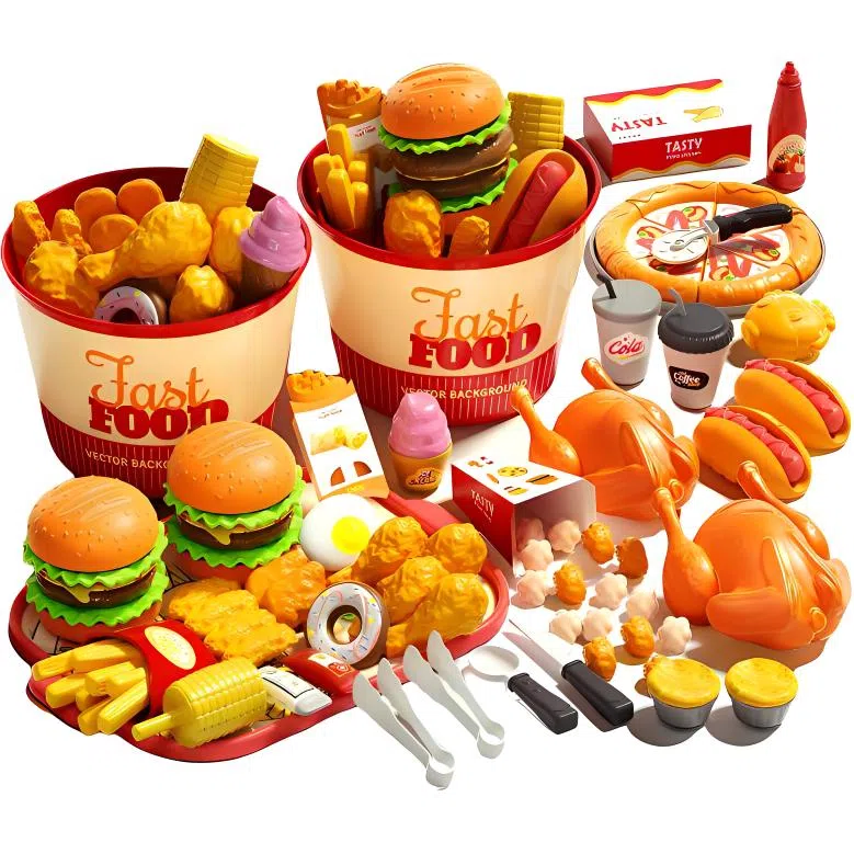 益米 仿真汉堡包套装 薯条披萨 厨房过家家 玩具