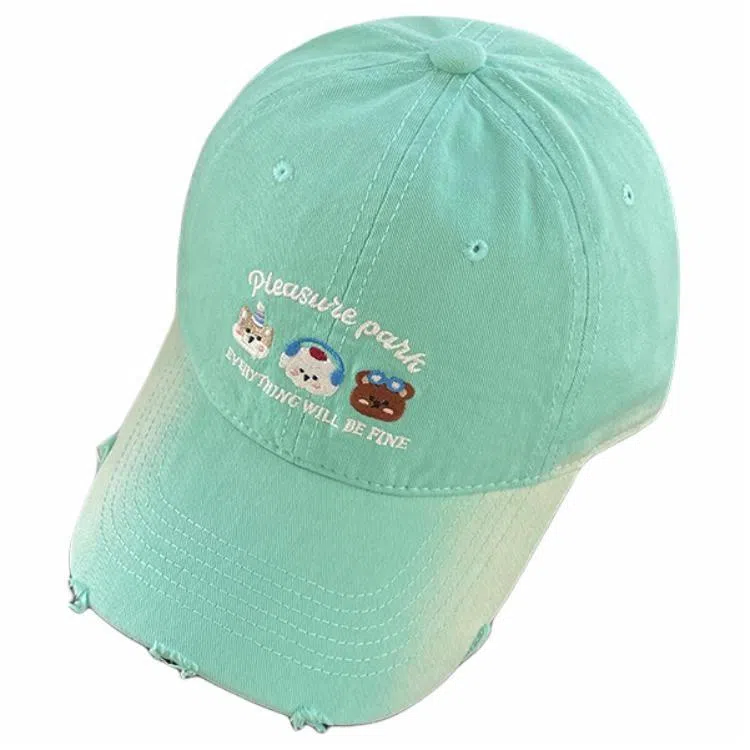 艾佳微 日常韩系简约可爱三只小熊防晒遮阳大头围显脸小大学生户外出行帽 棉 鸭舌帽 男女同款情侣款