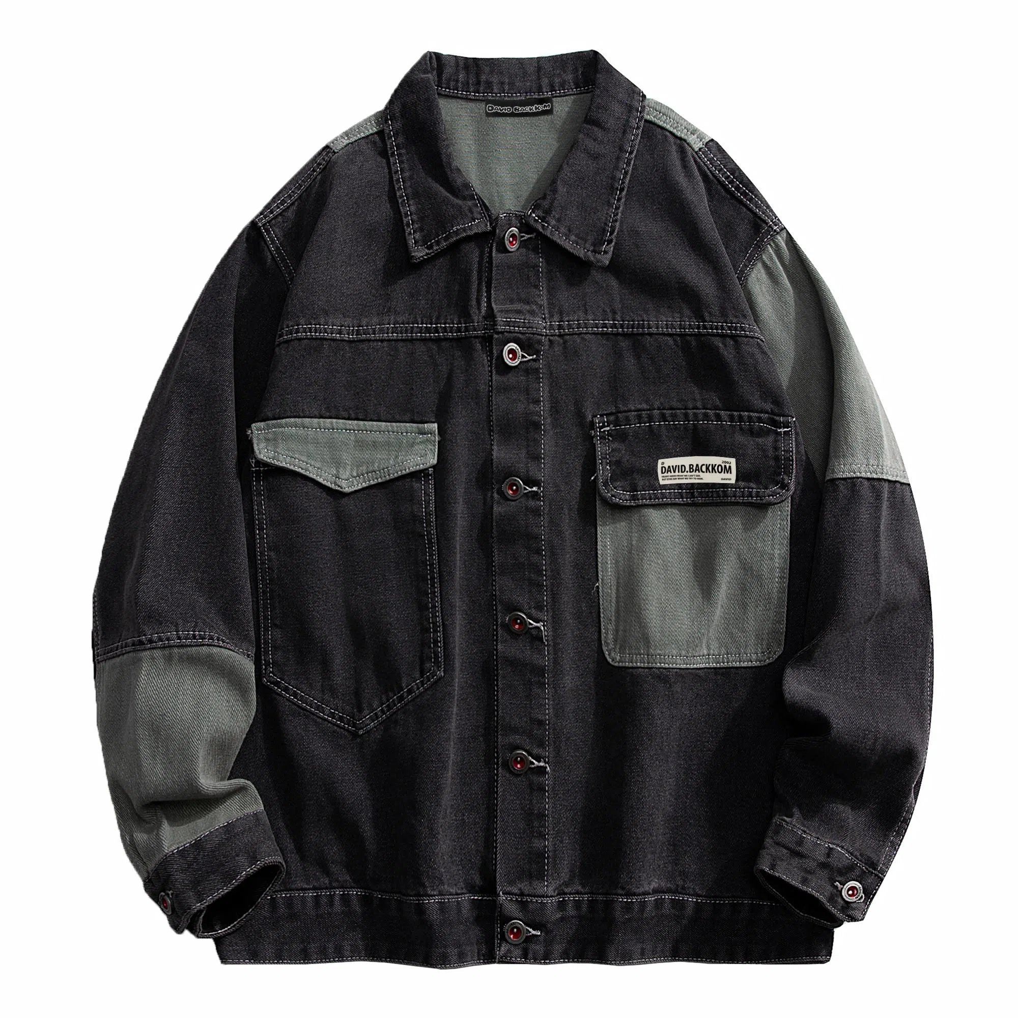 大卫贝肯 美式潮牌高街基础款简约拼接潮流休闲百搭宽松翻领牛仔外套 男女同款