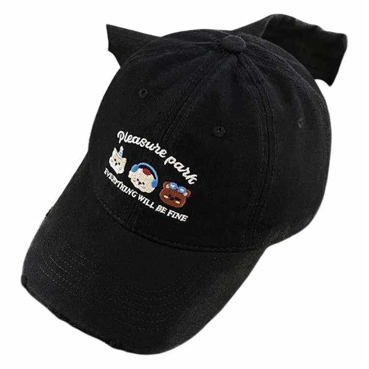 艾佳微 日常韩系简约可爱三只小熊防晒遮阳大头围显脸小大学生户外出行帽 棉 鸭舌帽 男女同款情侣款