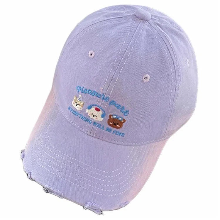 艾佳微 日常韩系简约可爱三只小熊防晒遮阳大头围显脸小大学生户外出行帽 棉 鸭舌帽 男女同款情侣款