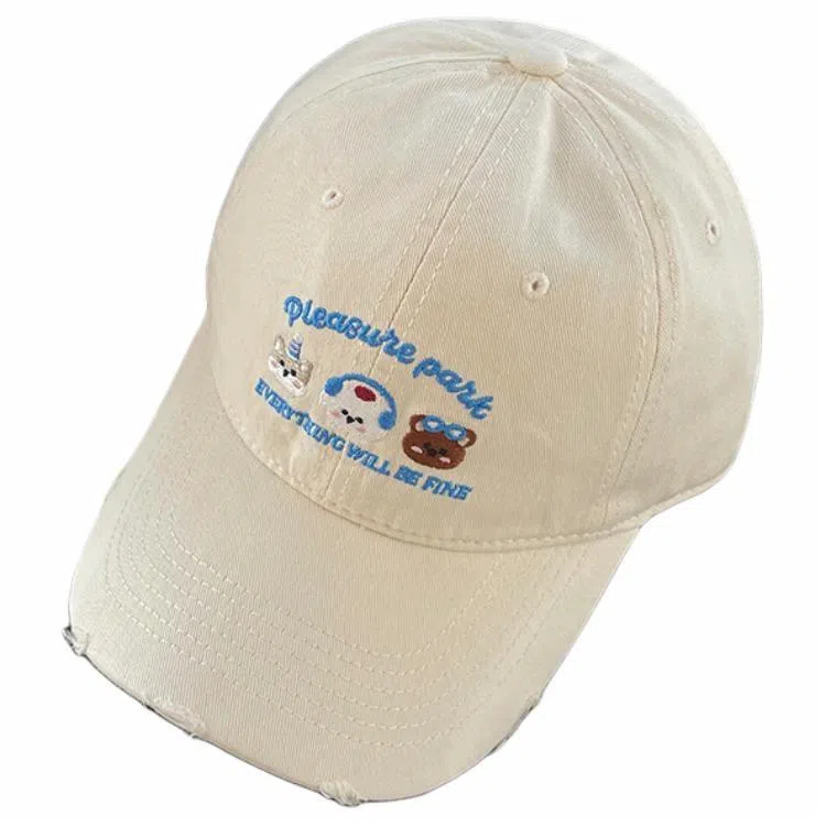 艾佳微 日常韩系简约可爱三只小熊防晒遮阳大头围显脸小大学生户外出行帽 棉 鸭舌帽 男女同款情侣款