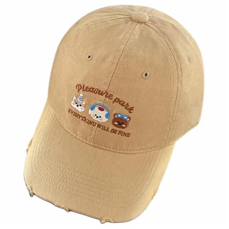 艾佳微 日常韩系简约可爱三只小熊防晒遮阳大头围显脸小大学生户外出行帽 棉 鸭舌帽 男女同款情侣款