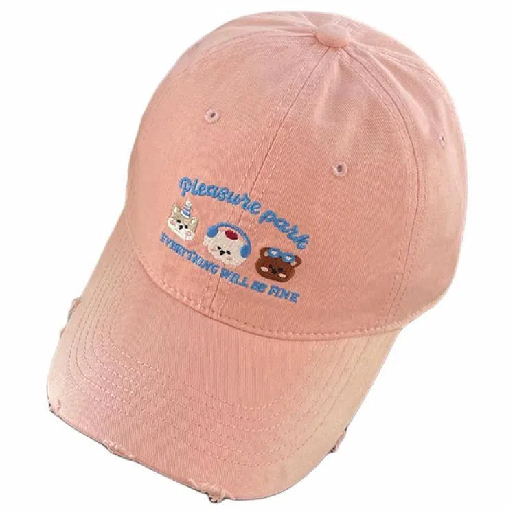 艾佳微 日常韩系简约可爱三只小熊防晒遮阳大头围显脸小大学生户外出行帽 棉 鸭舌帽 男女同款情侣款