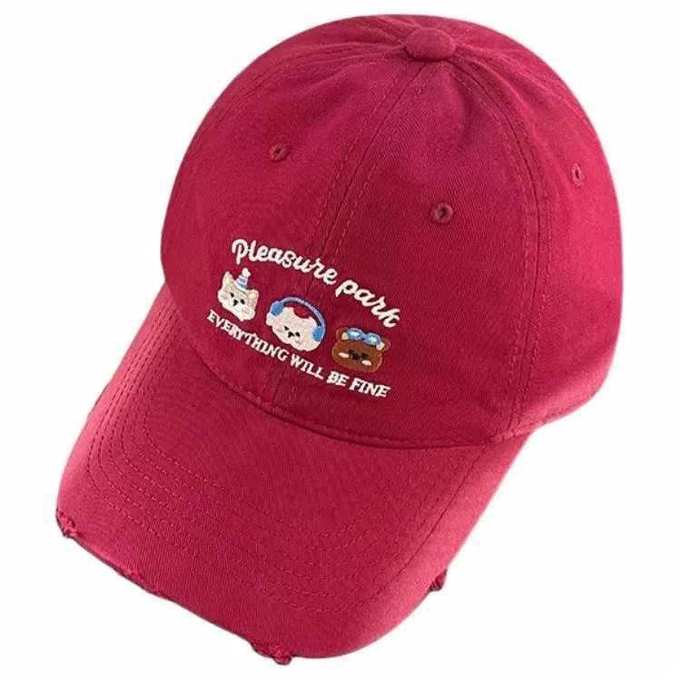 艾佳微 日常韩系简约可爱三只小熊防晒遮阳大头围显脸小大学生户外出行帽 棉 鸭舌帽 男女同款情侣款