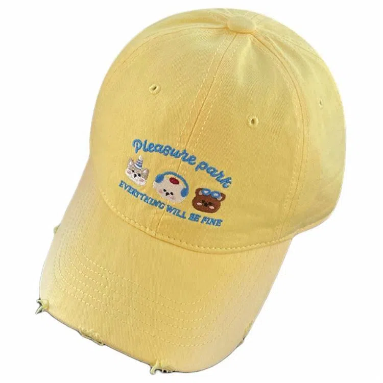 艾佳微 日常韩系简约可爱三只小熊防晒遮阳大头围显脸小大学生户外出行帽 棉 鸭舌帽 男女同款情侣款