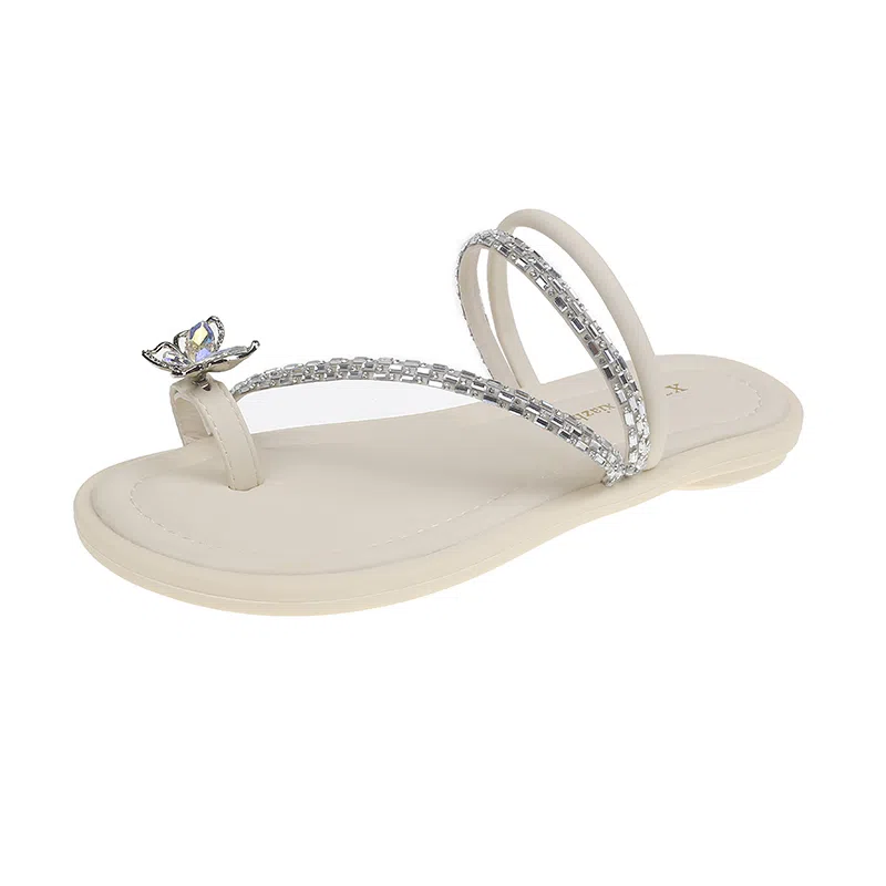 美洲爵士 法式晚晚风韩版水钻人字拖鞋 女