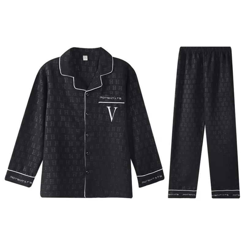 兰缪 休闲简约舒适长袖春秋冬季睡衣套装 男款 图片色