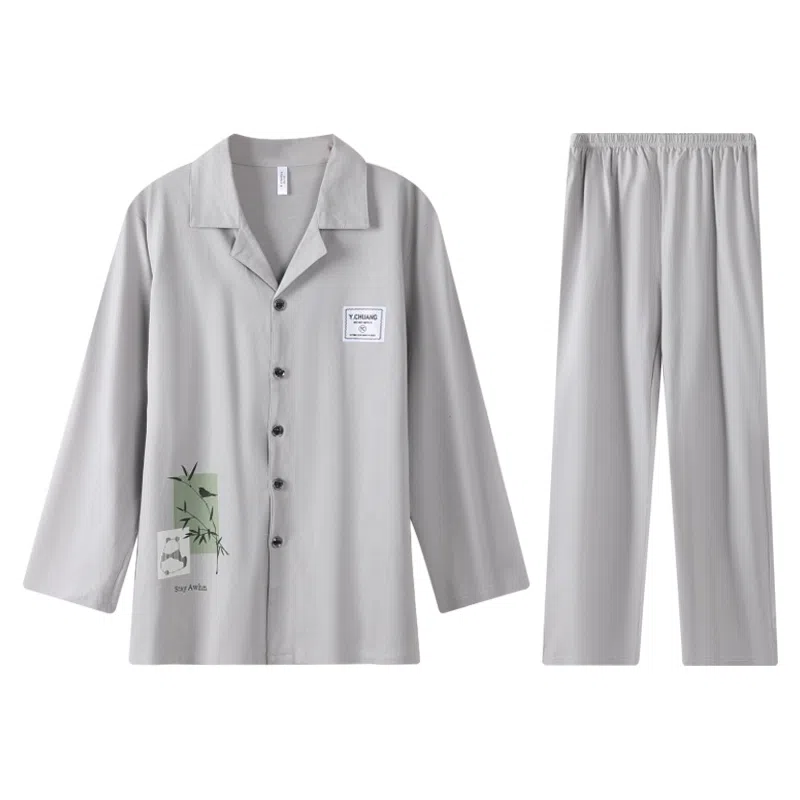兰缪 休闲舒适简约长袖长裤可外穿家居服睡衣套装 男款 图片色