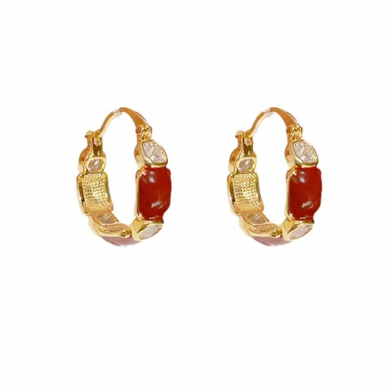 彤彤兔 美拉德风酒红色 合金 耳环 女款