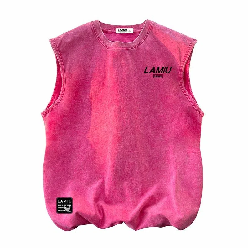 兰缪 无袖纯色简约宽松直筒百搭圆领休闲字母透气圆领无袖背心 男女同款