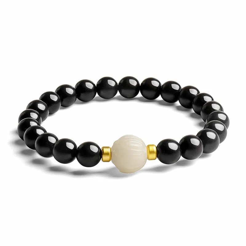 木盛缘 【顺丰包邮】 上岸桃花有钱花 本命年新中式国潮复古时尚设计文玩佛珠单圈#好运黑檀木 菩提根 手串 男女同款情侣款