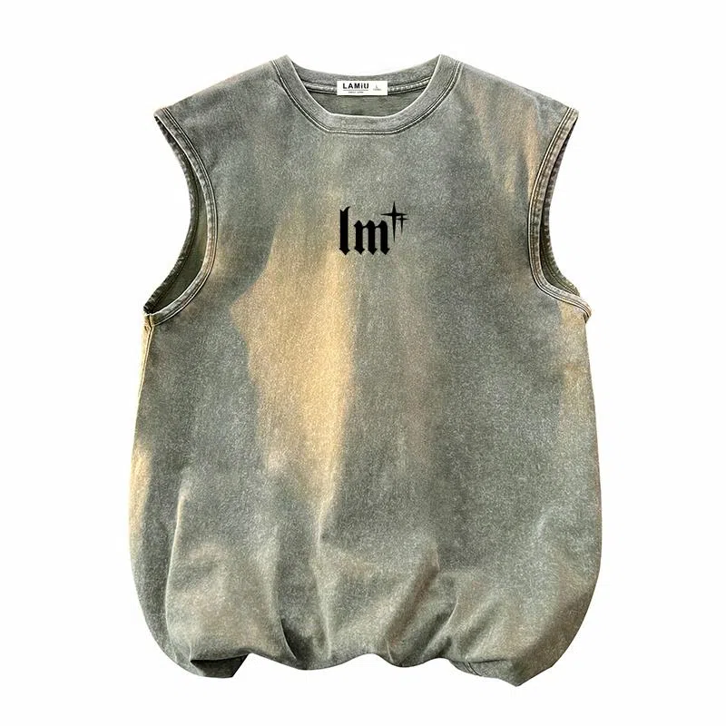 兰缪 日系纯色简约宽松直筒柔软舒适亲肤通勤百搭打底圆领休闲无性别主义水洗做旧无袖背心 男女同款