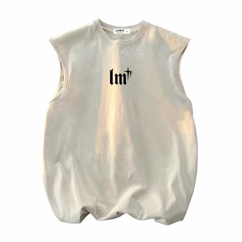 兰缪 日系纯色简约宽松直筒柔软舒适亲肤通勤百搭打底圆领休闲无性别主义水洗做旧无袖背心 男女同款