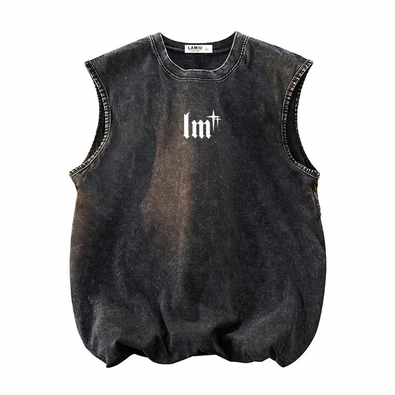 兰缪 日系纯色简约宽松直筒柔软舒适亲肤通勤百搭打底圆领休闲无性别主义水洗做旧无袖背心 男女同款