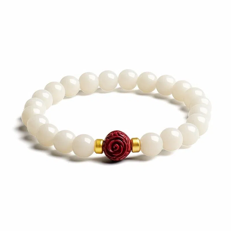 木盛缘 【顺丰包邮】 上岸桃花有钱花 本命年新中式国潮复古时尚设计文玩佛珠单圈#好运黑檀木 菩提根 手串 男女同款情侣款