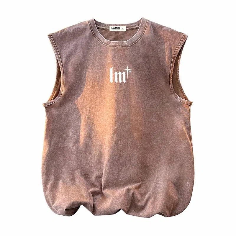 兰缪 日系纯色简约宽松直筒柔软舒适亲肤通勤百搭打底圆领休闲无性别主义水洗做旧无袖背心 男女同款