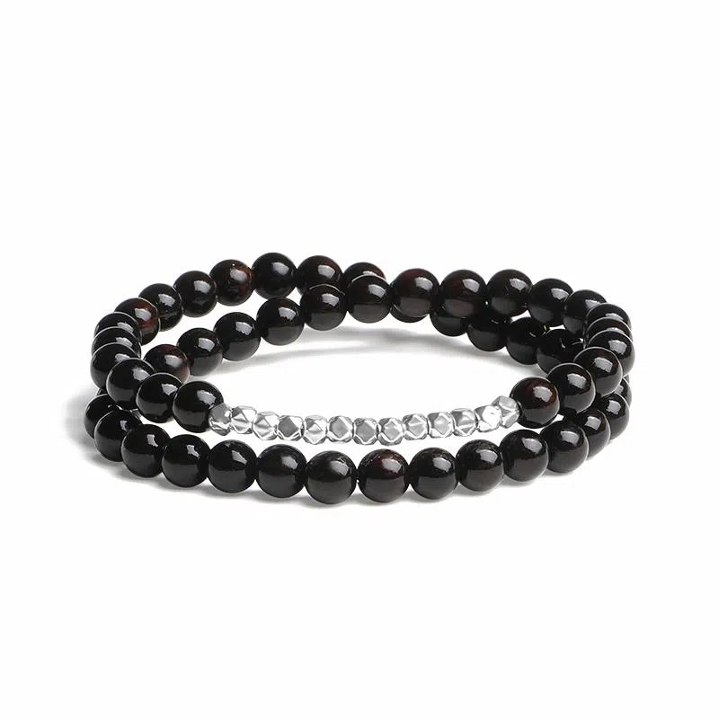 木盛缘 【顺丰包邮】【碎银几两】新中式文艺复古风文玩佛珠上岸招财纳福转运八方来财#好运檀木叠戴 黑檀 手串 女款