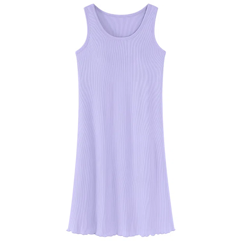 莫代尔 韩版时尚舒适柔软甜美简约亲肤细腻带胸垫防凸点纯色无袖家居可外穿睡裙 女款 紫色