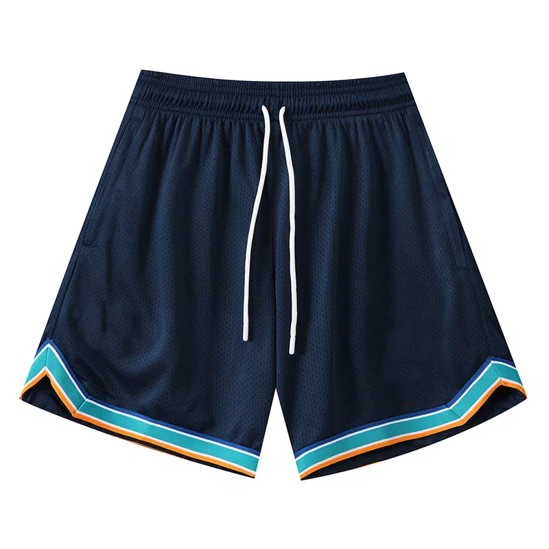 美式高颜值运动简约纯色双层裤设计复古高街基础款撞色彩虹条纹网眼宽松休闲百搭舒适透气轻薄凉感吸湿五分运动篮球裤 男女同款