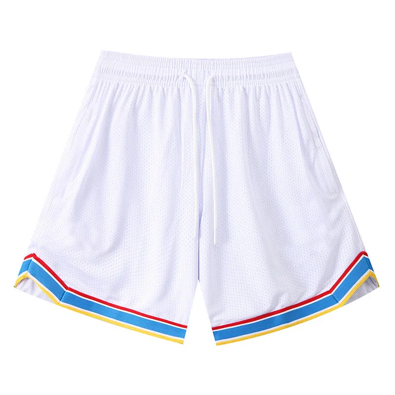 美式高颜值运动简约纯色双层裤设计复古高街基础款撞色彩虹条纹网眼宽松休闲百搭舒适透气轻薄凉感吸湿五分运动篮球裤 男女同款