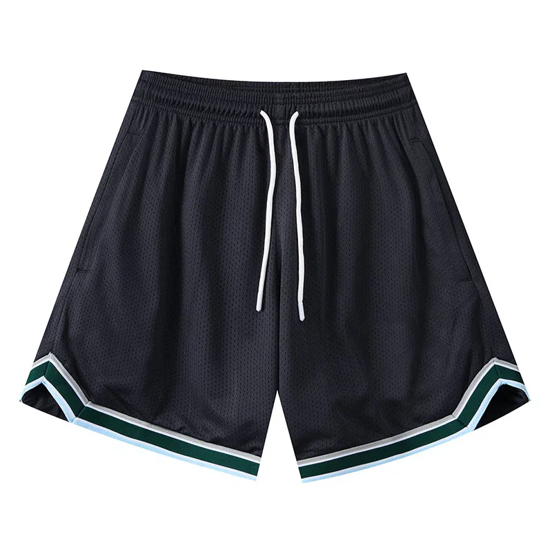 美式高颜值运动简约纯色双层裤设计复古高街基础款撞色彩虹条纹网眼宽松休闲百搭舒适透气轻薄凉感吸湿五分运动篮球裤 男女同款