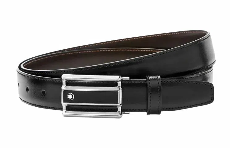 Montblanc Leather Belt Rectangle Buckle Black Brown 3cm