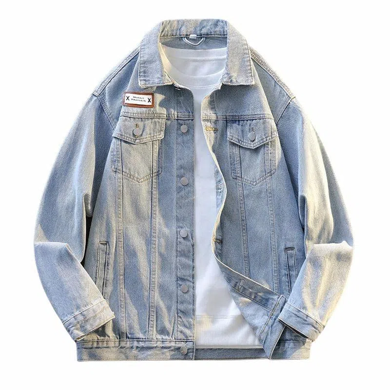 【dme】 美式复古宽松百搭时尚舒适水洗做旧落肩大码男款牛仔外套 男女同款 浅蓝色