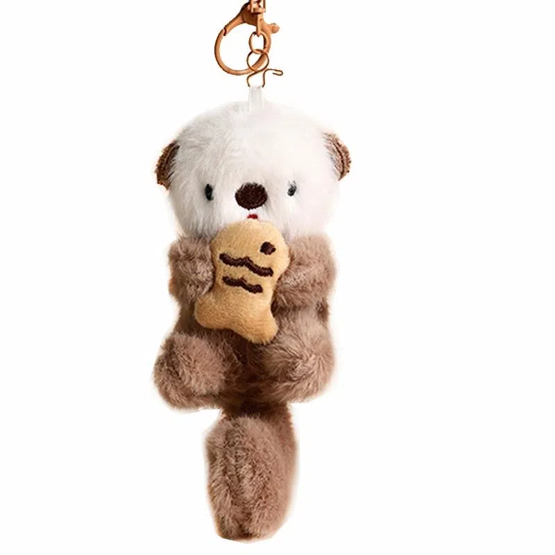 千桐 呆萌可爱水獭 趣味挂饰钥匙扣 行李箱 创意卡通玩偶 毛绒 挂件 男女同款情侣款