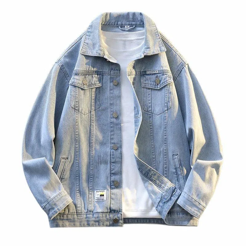 【dme】 水洗做旧简约潮牌复古时尚单排扣落肩宽松长袖翻领牛仔外套 男女同款