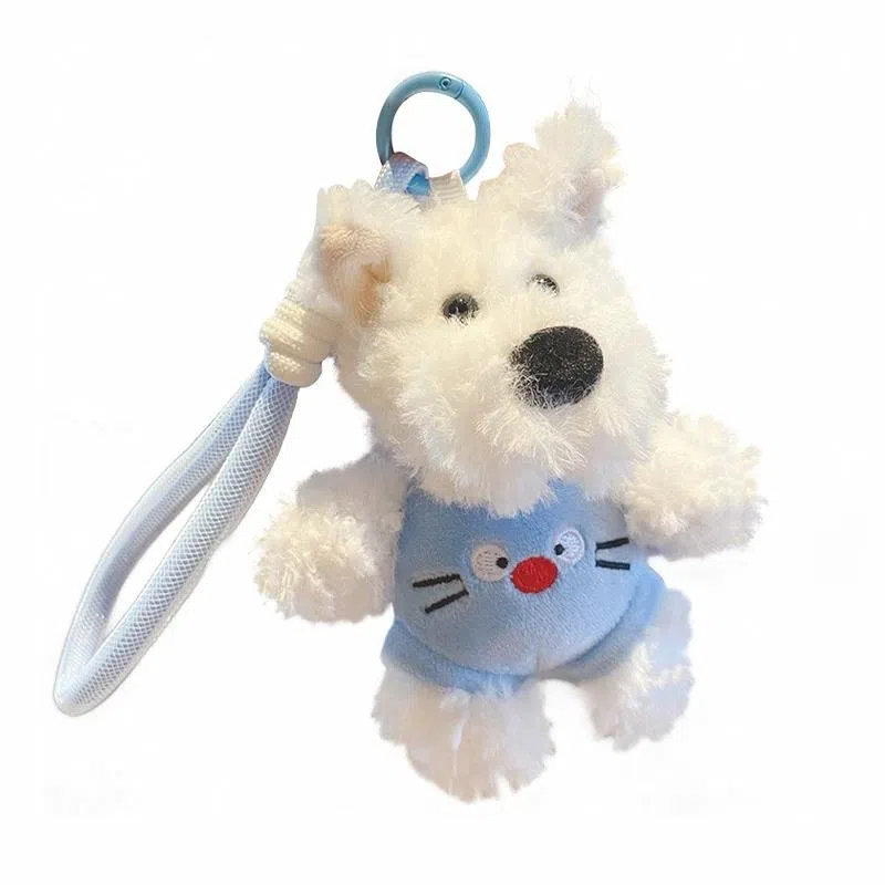 千桐 可爱潦草 西高地小狗 手机绳汽车钥匙扣 行李箱 卡通玩偶 毛绒 挂件 男女同款情侣款