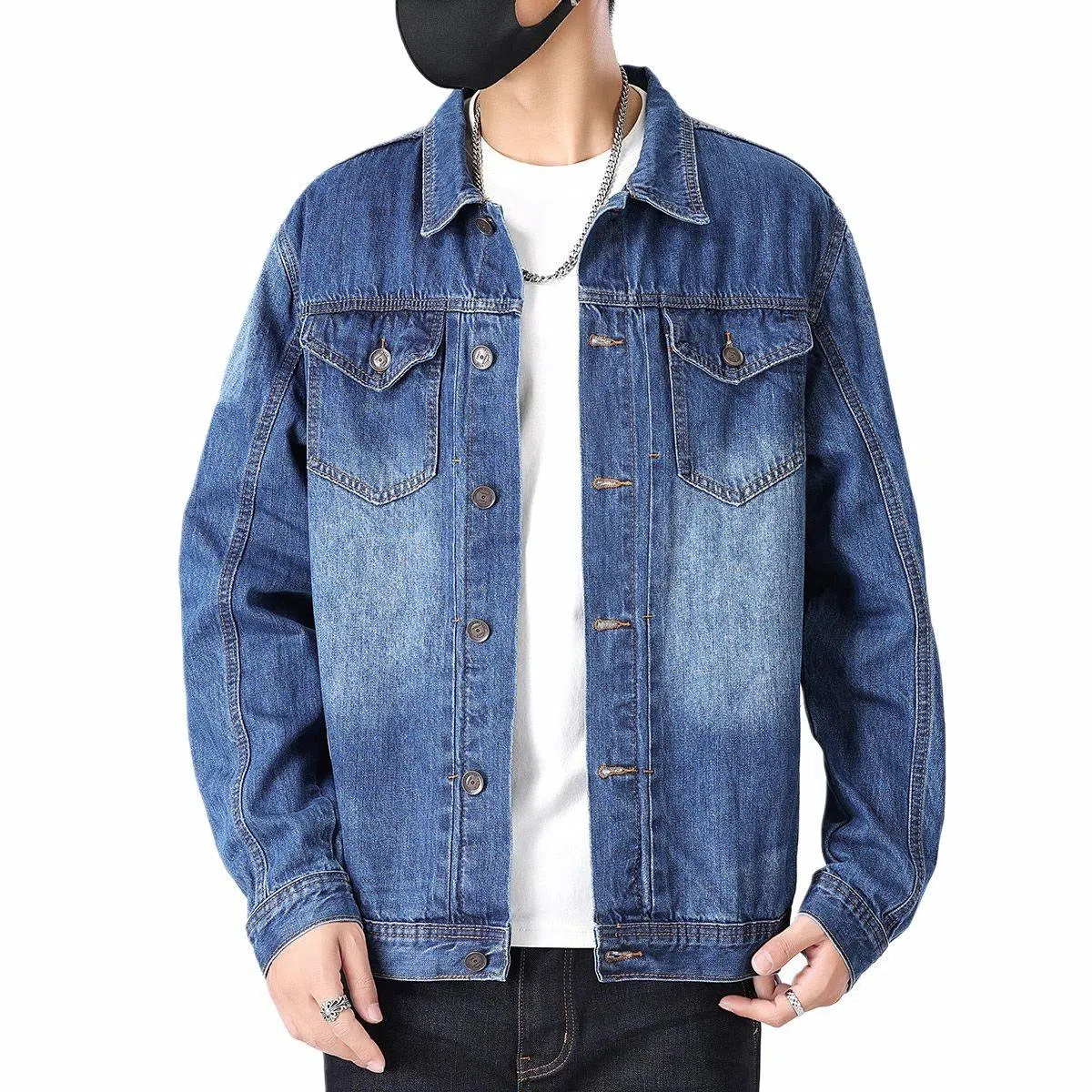 【dme】 美式高街复古水洗做旧潮流印花设计日常通勤休闲百搭宽松牛仔外套 男女同款