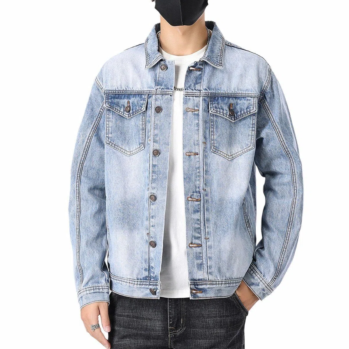 【dme】 美式高街复古水洗做旧潮流印花设计日常通勤休闲百搭宽松牛仔外套 男女同款