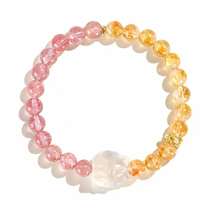 玺璎 新中式草莓晶黄塔九尾狐#好运天然 黄水晶 手串 女款