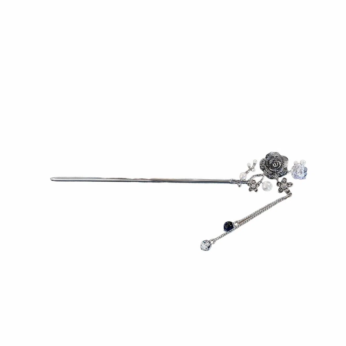 贯古今 水墨立体花朵高级感步摇流苏盘发发钗新中式簪子 合金 发簪 女款