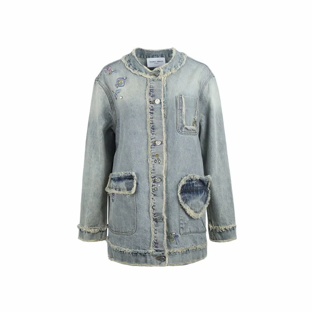 Valeria Obbaco VO Retro Heart Pocket Denim Jacket Blue