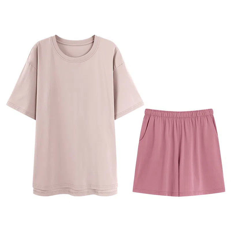 兰缪 凉感自带胸垫舒适短袖三分裤睡衣套装 女款 图片色