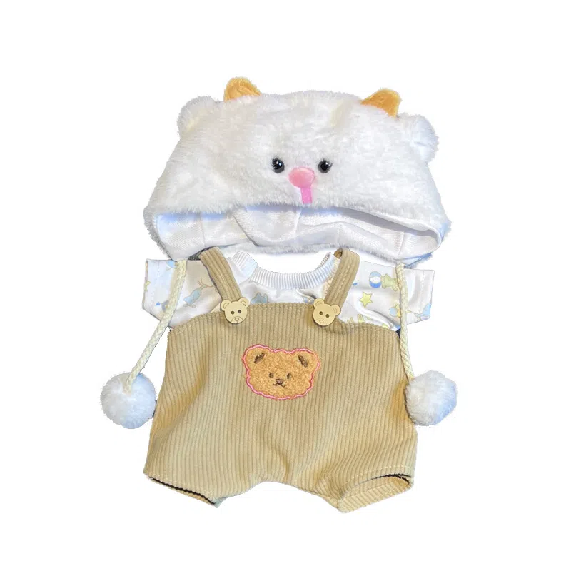 一点潮玩 可爱 可换装小熊娃衣衣服 草莓鲨鱼帽泰迪小白熊服 玩偶周边