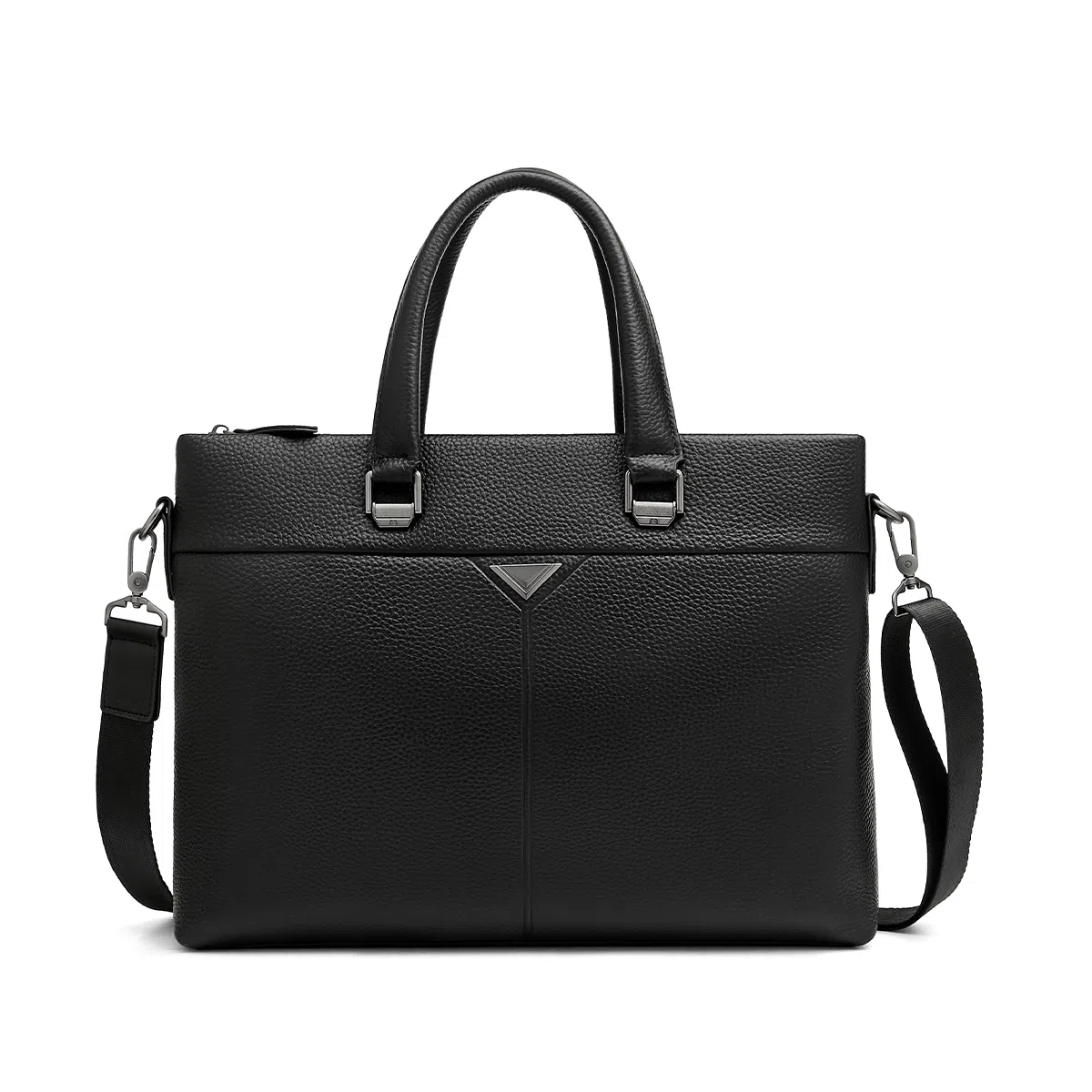 老人头 商务通勤高级感大容量高级感手提单肩斜挎包 头层牛皮 公文包 常规 男款 黑色