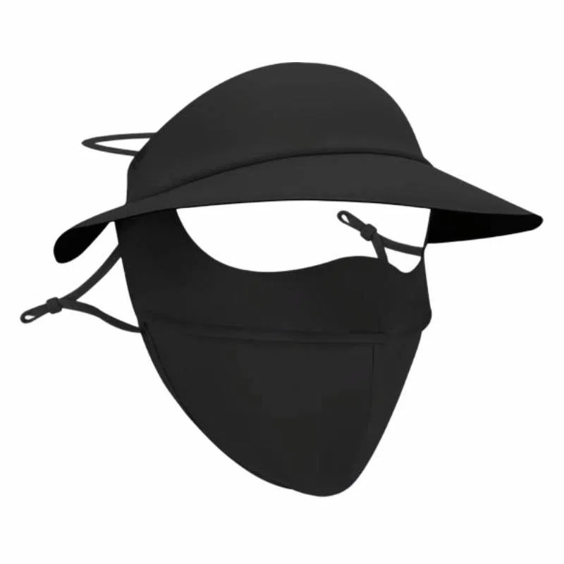 啄木鸟 黑胶大檐帽子一体夏季薄款 锦纶 防晒面罩 男女同款情侣款