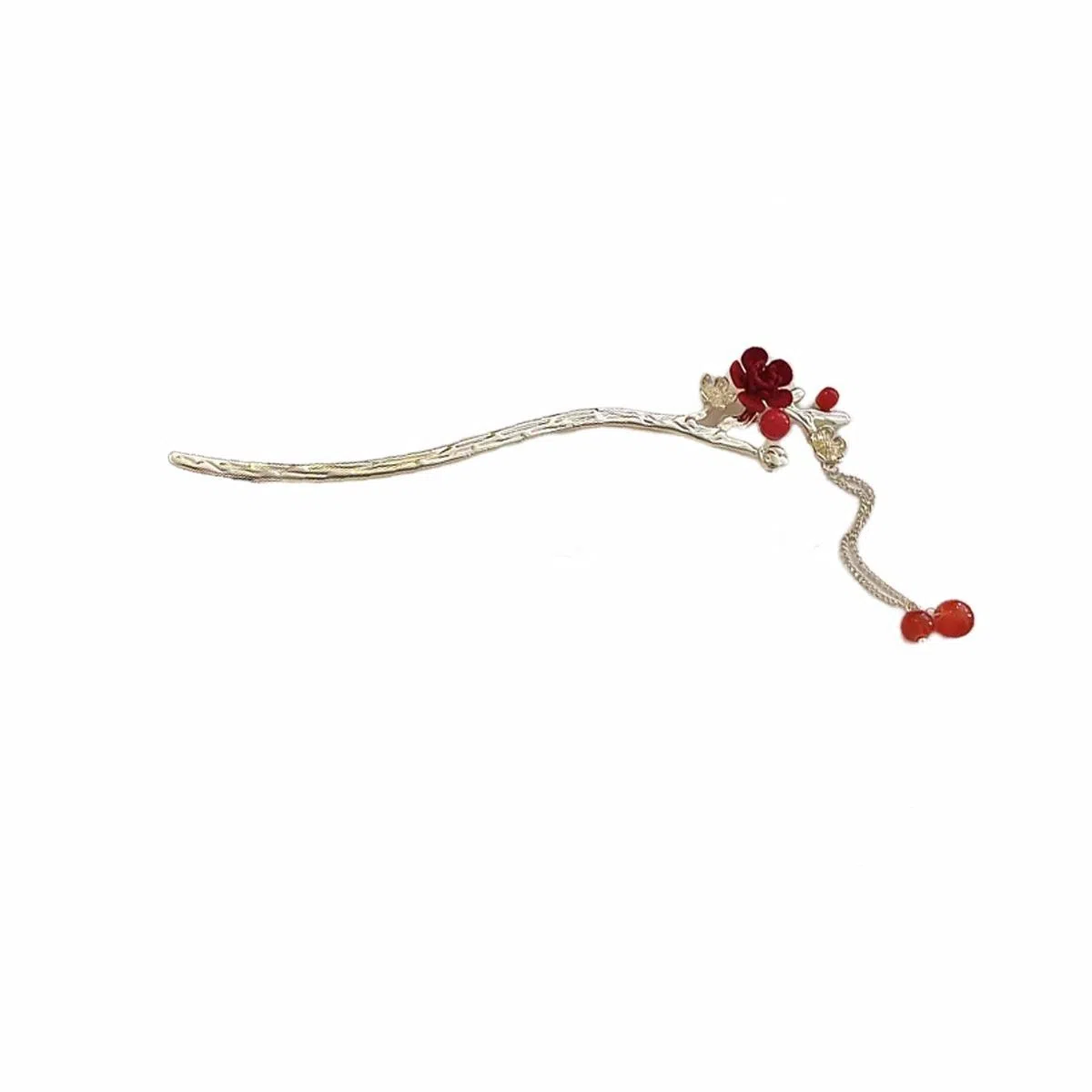 贯古今 植绒花朵 流苏新中式国潮盘发发钗复古高级感气质发饰 合金 发簪 女款