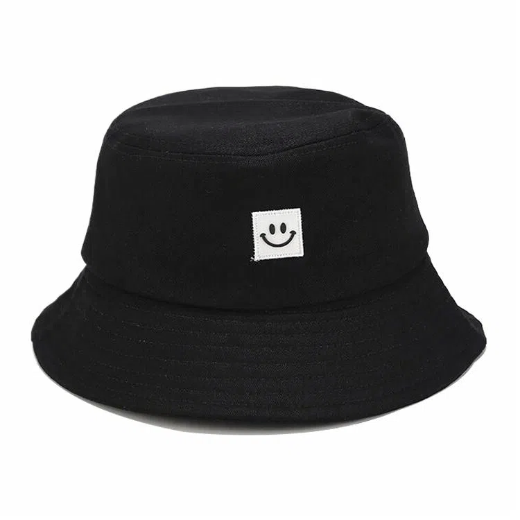 木林森 春夏季笑脸图标时尚简约盆帽学户外出游学生休闲百搭遮阳帽遮阳大头围显脸小水桶帽 棉 渔夫帽 男女同款情侣款