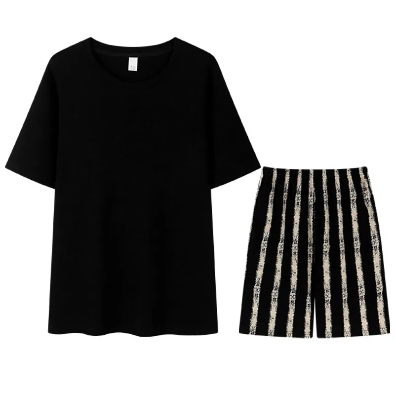 兰缪 休闲条纹舒适短袖五分裤睡衣套装 男款 图片色