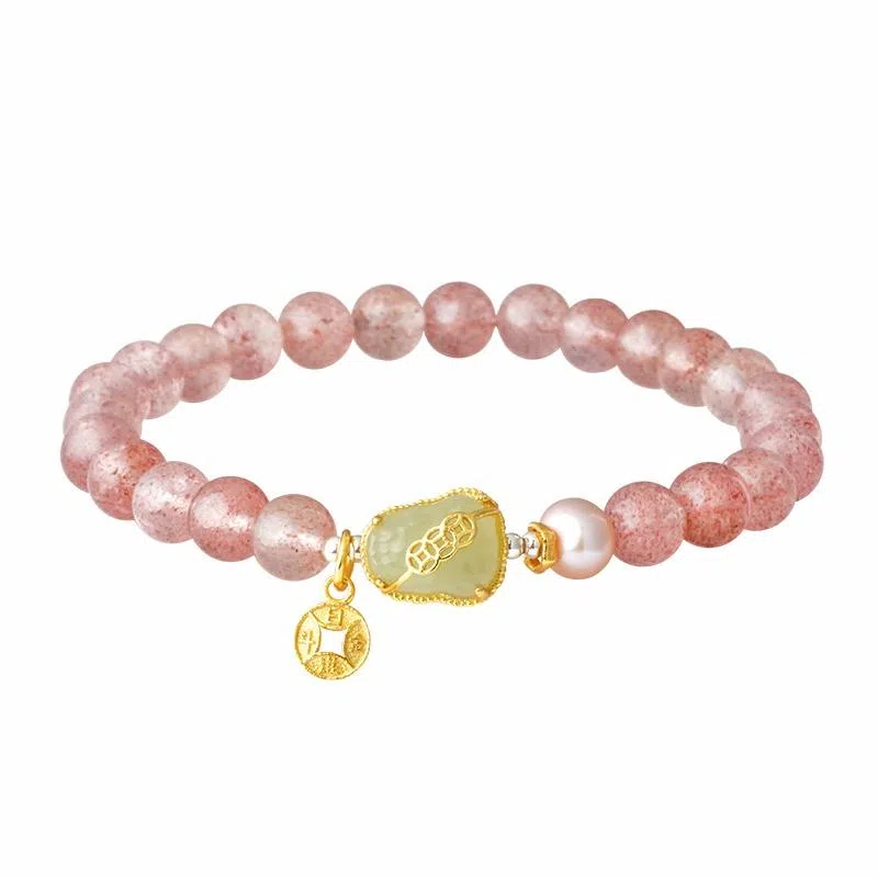 【吞金兽】 凤凰涅磐 招财进宝貔貅草莓晶转运珠淡水珍珠 新中式铜钱 原创设计小众高级感#好运 水晶 手串 女款