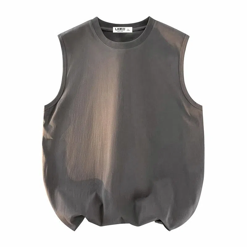 兰缪 日系纯色简约宽松百搭圆领休闲亲肤柔软舒适透气无袖背心 男女同款