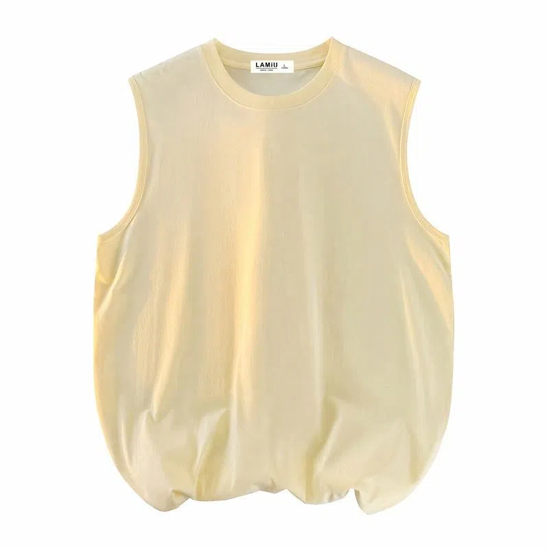 兰缪 日系纯色简约宽松百搭圆领休闲亲肤柔软舒适透气无袖背心 男女同款