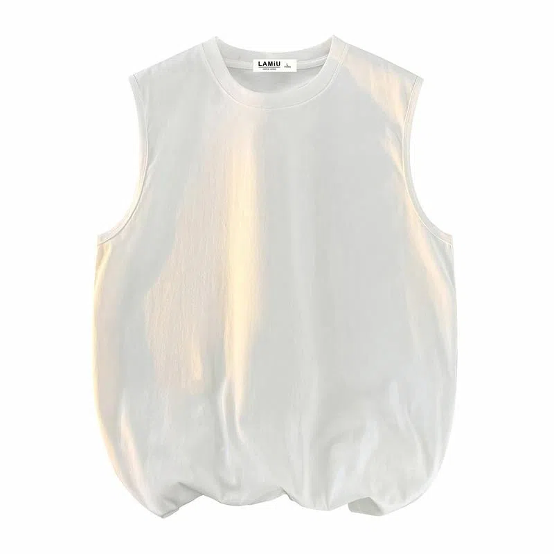 兰缪 日系纯色简约宽松百搭圆领休闲亲肤柔软舒适透气无袖背心 男女同款