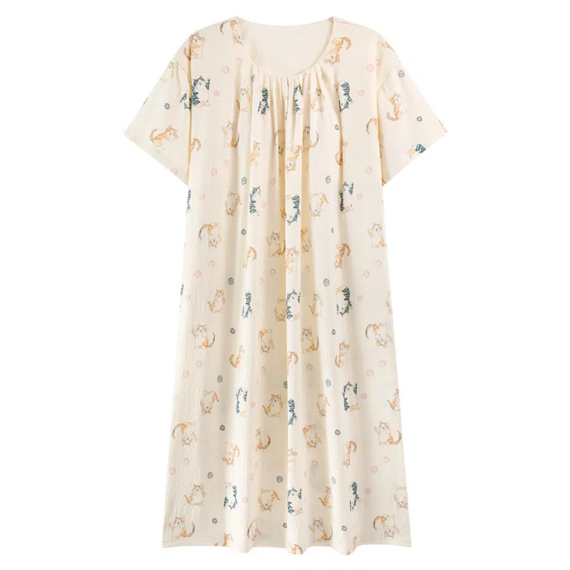 莫代尔 带胸垫不跑杯小清新简约休闲时尚舒适亲肤短袖睡裙 女款 杏色