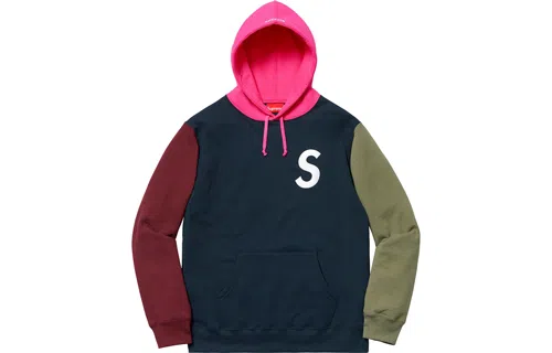 Supreme SS19 S Logo Colorblocked Hoodie Navy
